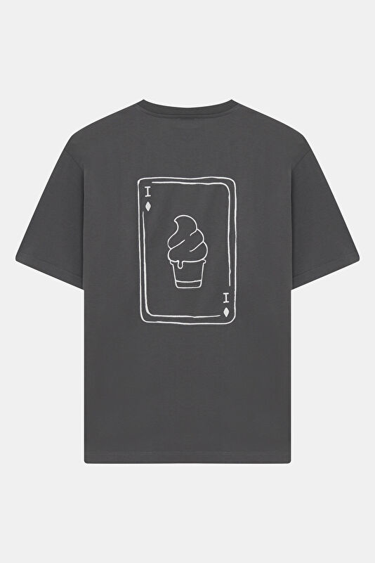 Dark Grey Crew Neck Embroidered Men's T-Shirt 2