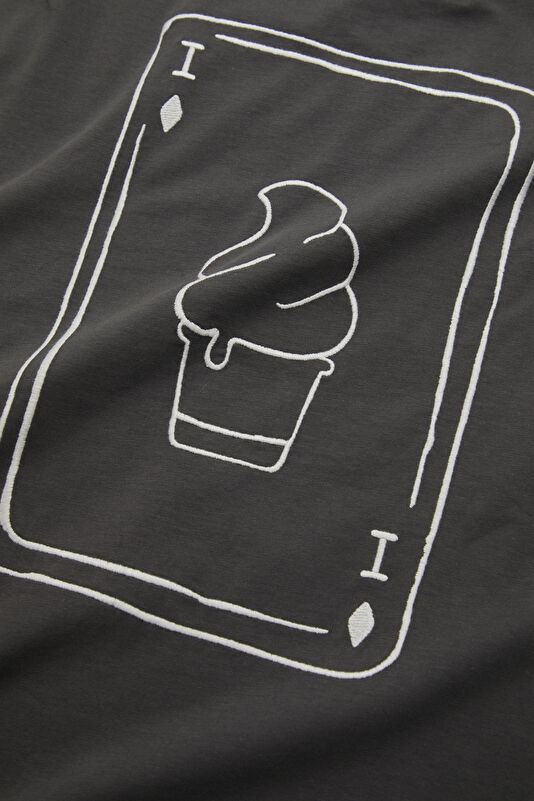 Dark Grey Crew Neck Embroidered Men's T-Shirt 4
