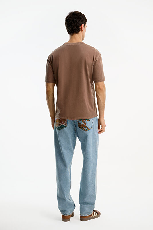 Light Brown Crew Neck Men's T-Shirt 2