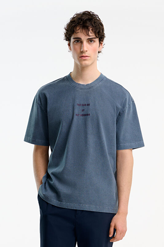Navy Blue Crew Neck Printed Men's T-Shirt