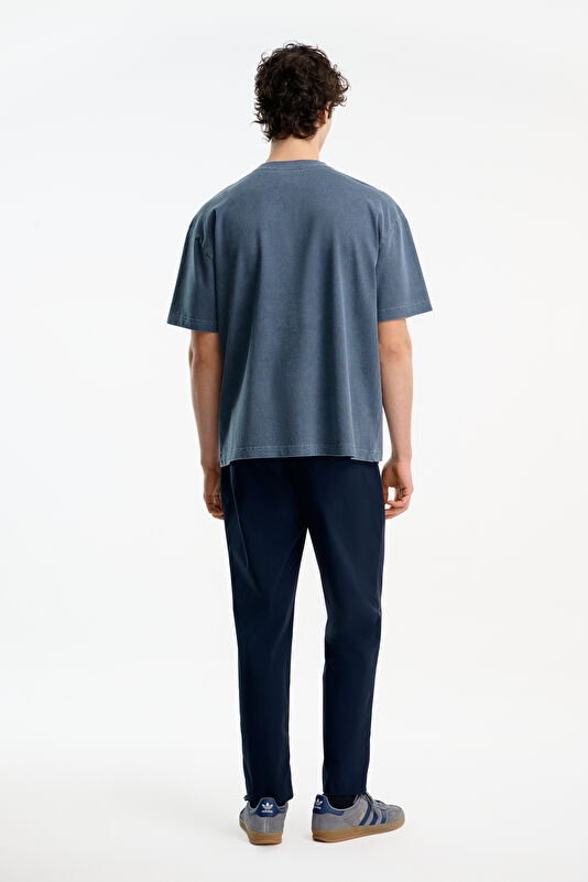 Navy Blue Crew Neck Printed Men's T-Shirt 2