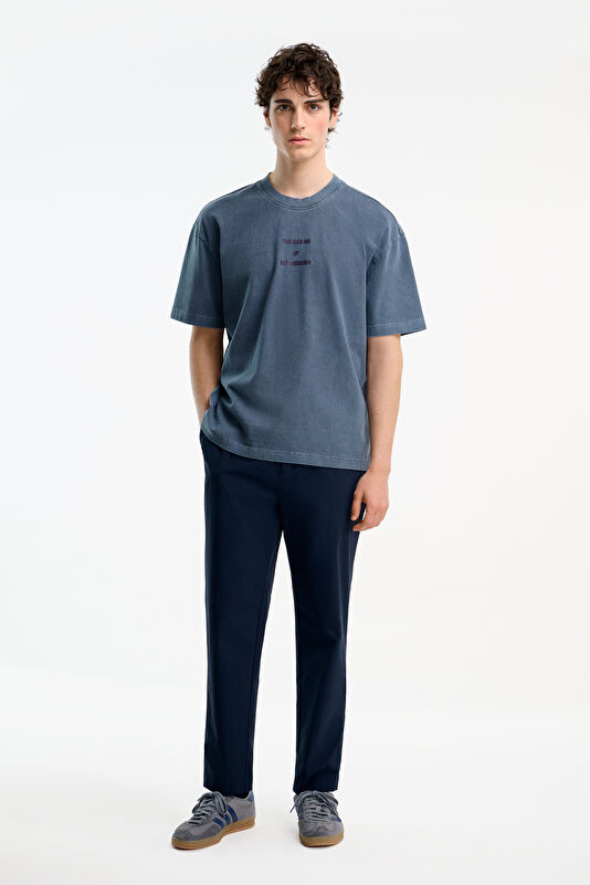 Navy Blue Crew Neck Printed Men's T-Shirt 3