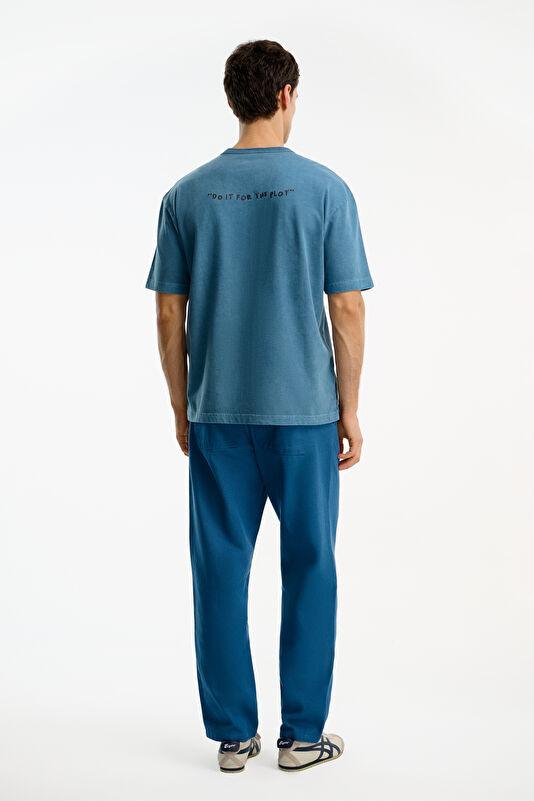 Blue Crew Neck Embroidered Men's T-Shirt 2