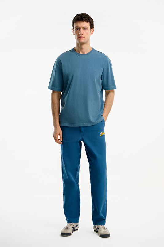 Blue Crew Neck Embroidered Men's T-Shirt 3