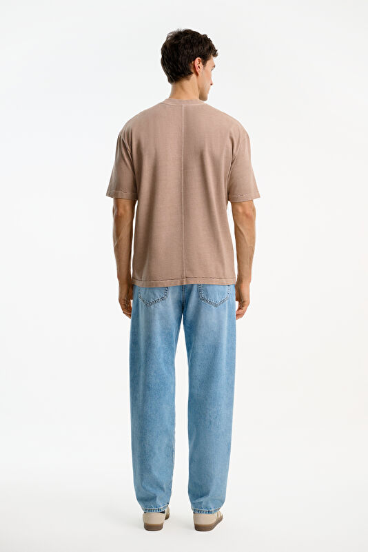 Light Brown Crew Neck Men's T-Shirt 2