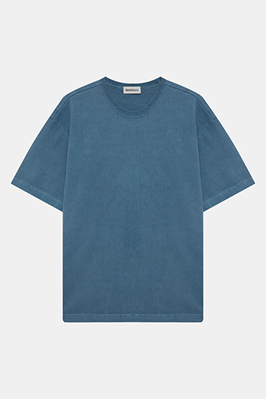 Blue Crew Neck Embroidered Men's T-Shirt 4