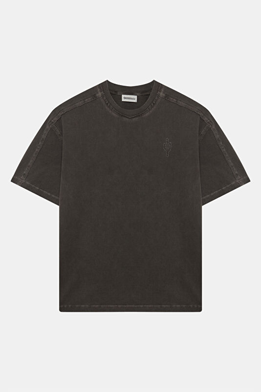 Gri Bisiklet Yaka Nakışlı Erkek T-Shirt 4
