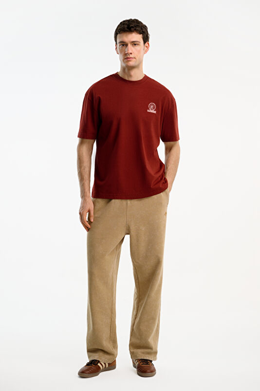 Burgundy Crew Neck Printed Men's T-Shirt 3
