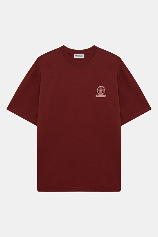 Burgundy Crew Neck Printed Men's T-Shirt 4