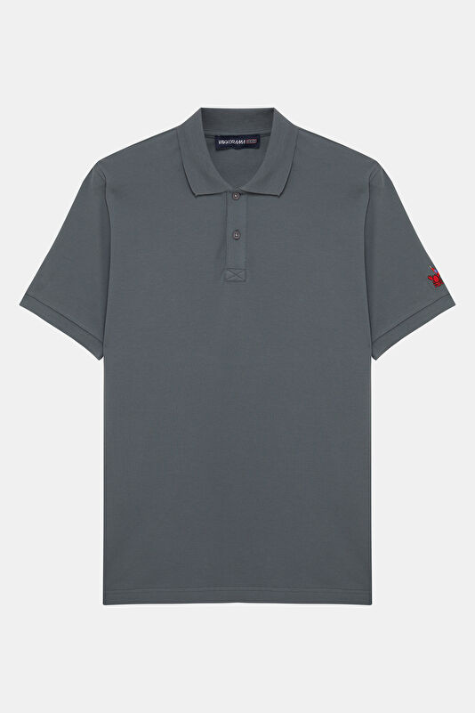 Anthracite Polo Neck Printed Men's T-Shirt
