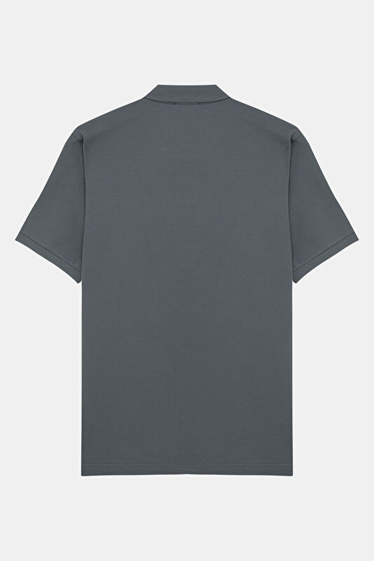 Anthracite Polo Neck Printed Men's T-Shirt 2
