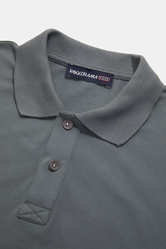 Anthracite Polo Neck Printed Men's T-Shirt 3