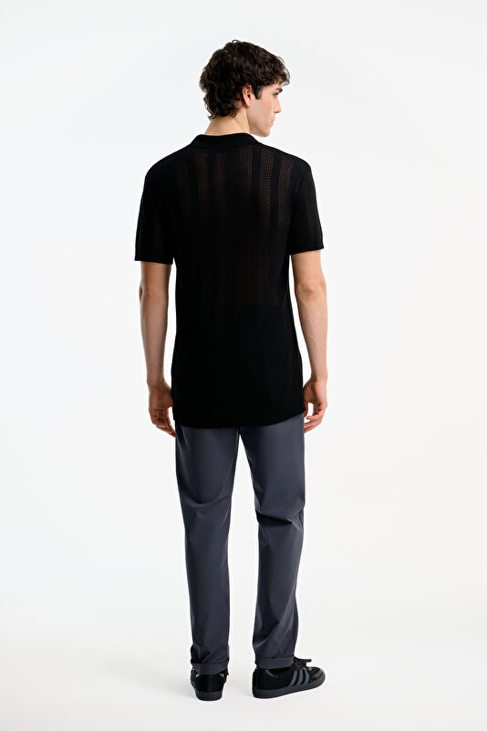 Black Striped Polo Collar Men's T-Shirt 2