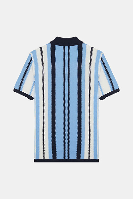 Blue Polo Collar Striped Pattern Men's T-Shirt 2