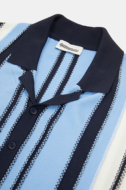 Blue Polo Collar Striped Pattern Men's T-Shirt 3