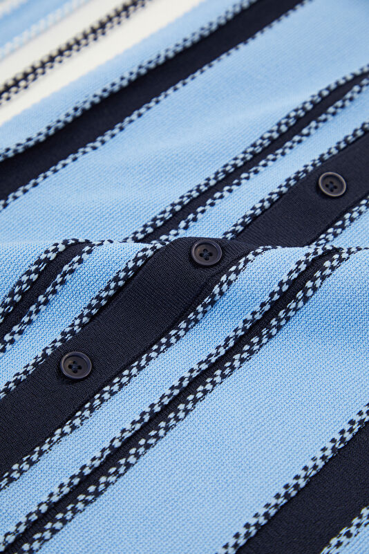Blue Polo Collar Striped Pattern Men's T-Shirt 4