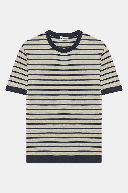 Natural Crew Neck Striped Pattern Men's T-Shirt