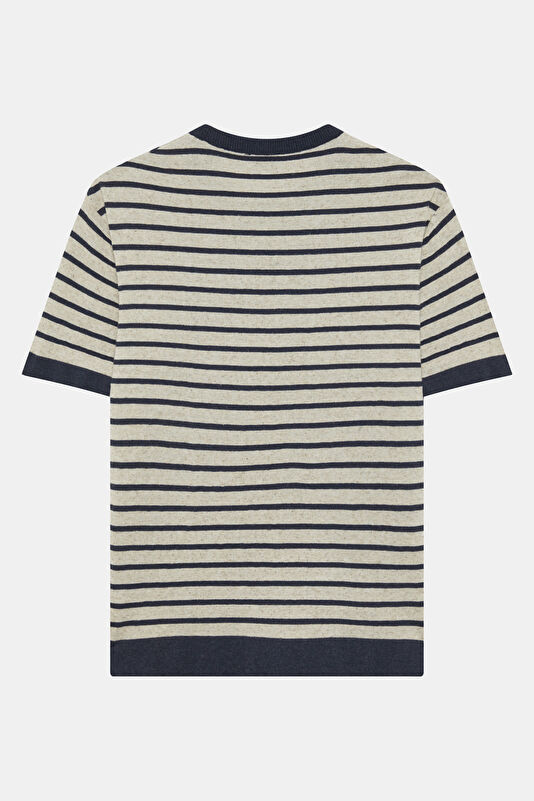 Natural Crew Neck Striped Pattern Men's T-Shirt 2