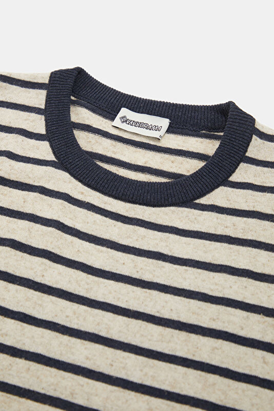 Natural Crew Neck Striped Pattern Men's T-Shirt 3