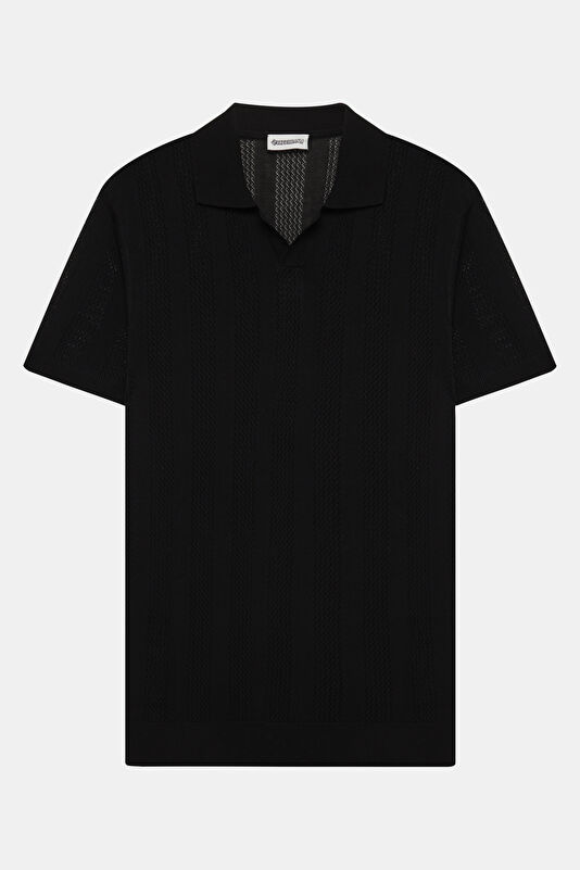 Black Striped Polo Collar Men's T-Shirt 4