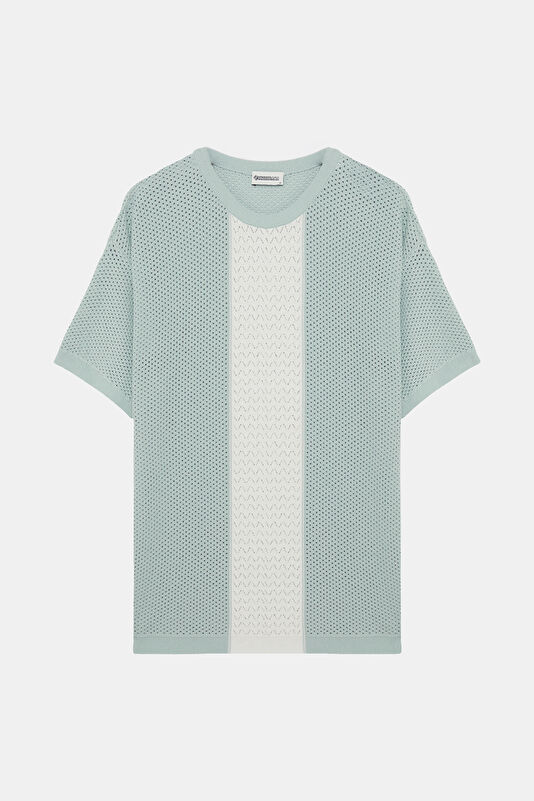 Light Blue Crew Neck Textured Men's T-Shirt