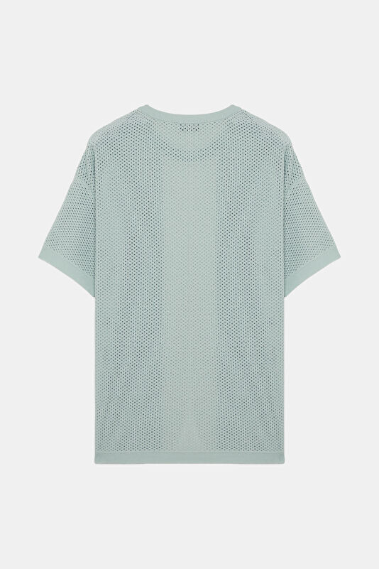 Light Blue Crew Neck Textured Men's T-Shirt 2