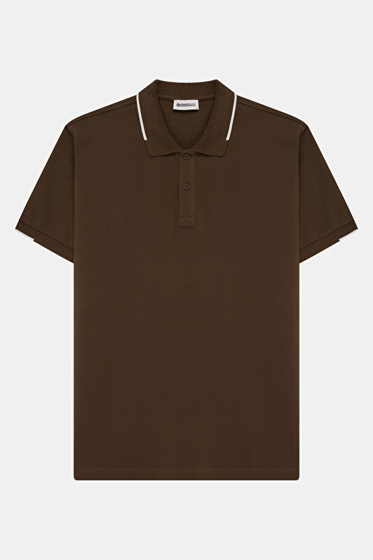 Dark Brown Polo Neck Embroidered Men's T-Shirt