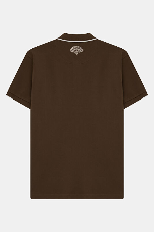 Dark Brown Polo Neck Embroidered Men's T-Shirt 2