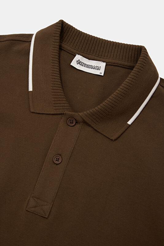 Dark Brown Polo Neck Embroidered Men's T-Shirt 3