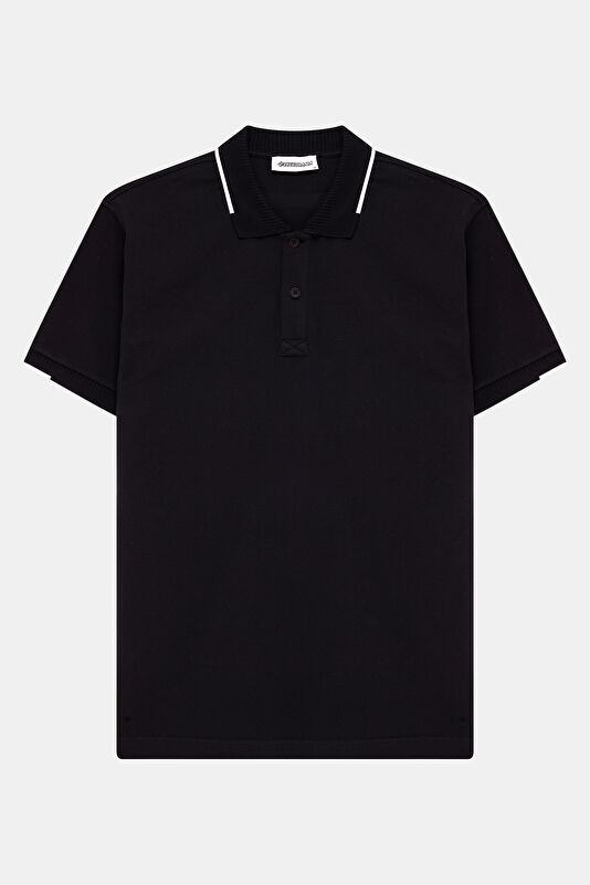 Black Polo Collar Embroidered Men's T-Shirt