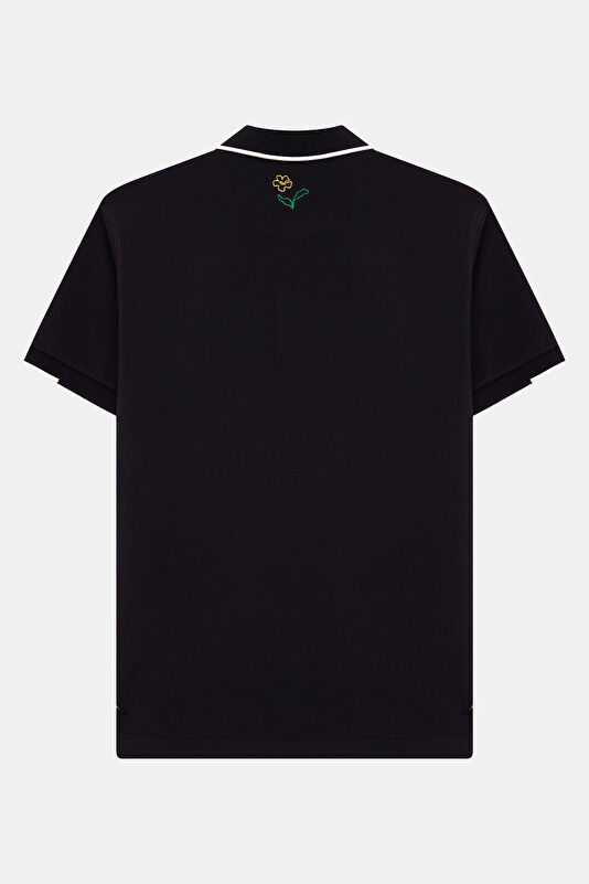 Black Polo Collar Embroidered Men's T-Shirt 2