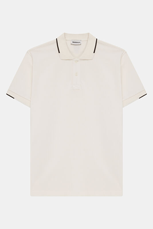 Ecru Polo Neck Embroidered Men's T-Shirt