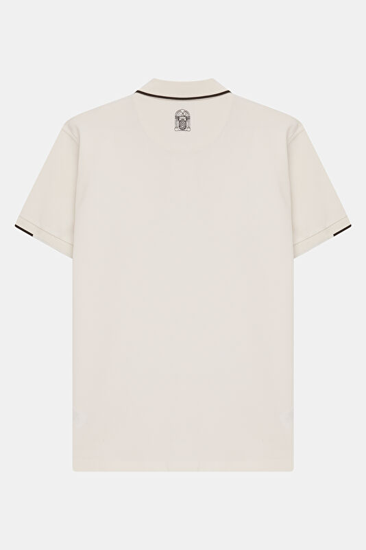 Ecru Polo Neck Embroidered Men's T-Shirt 2