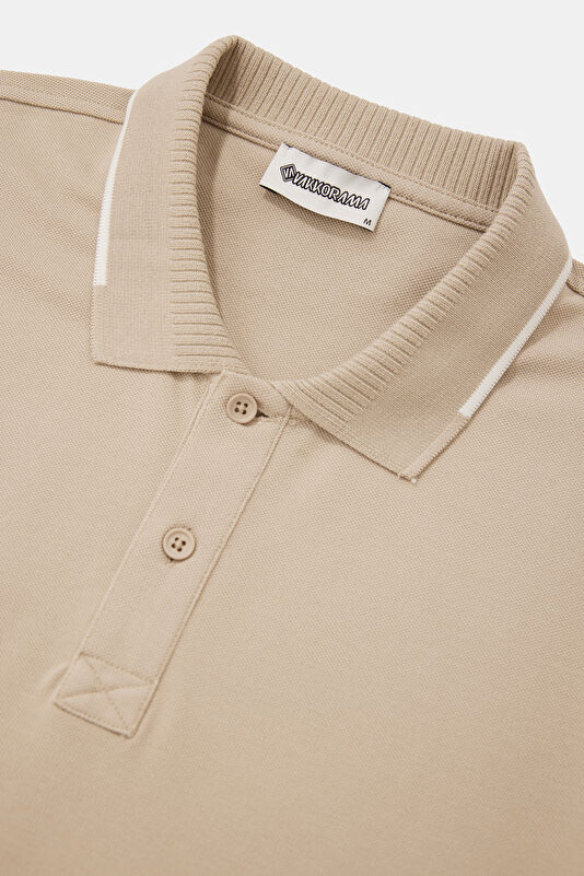 Beige Polo Neck Embroidered Men's T-Shirt 3