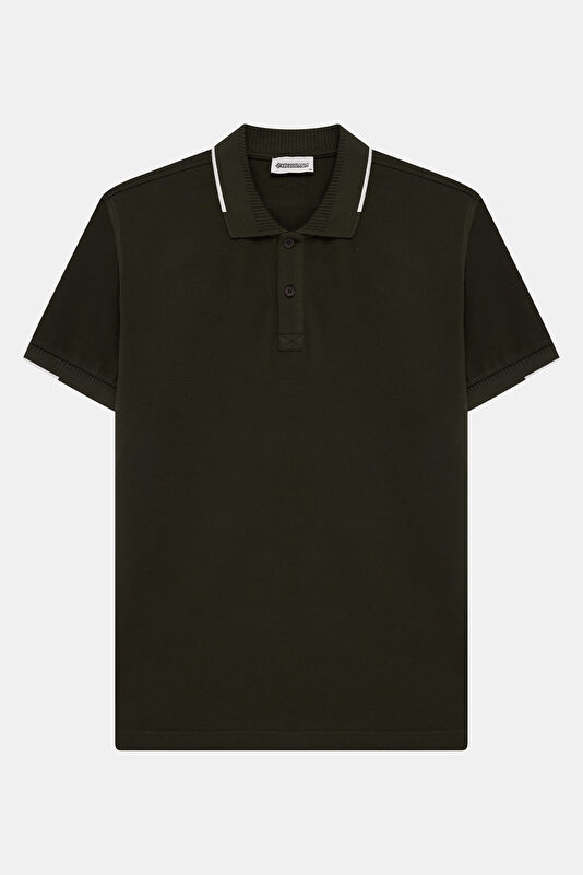 Khaki Polo Collar Embroidered Men's T-Shirt