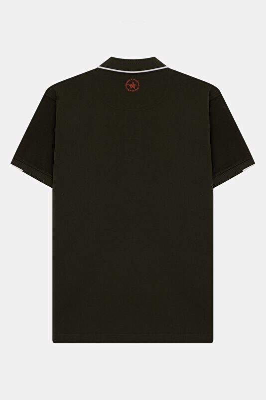 Khaki Polo Collar Embroidered Men's T-Shirt 2