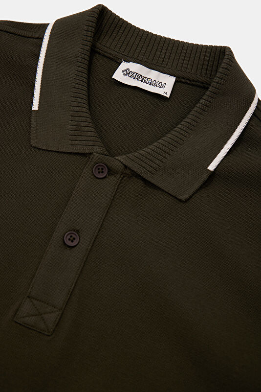 Khaki Polo Collar Embroidered Men's T-Shirt 3