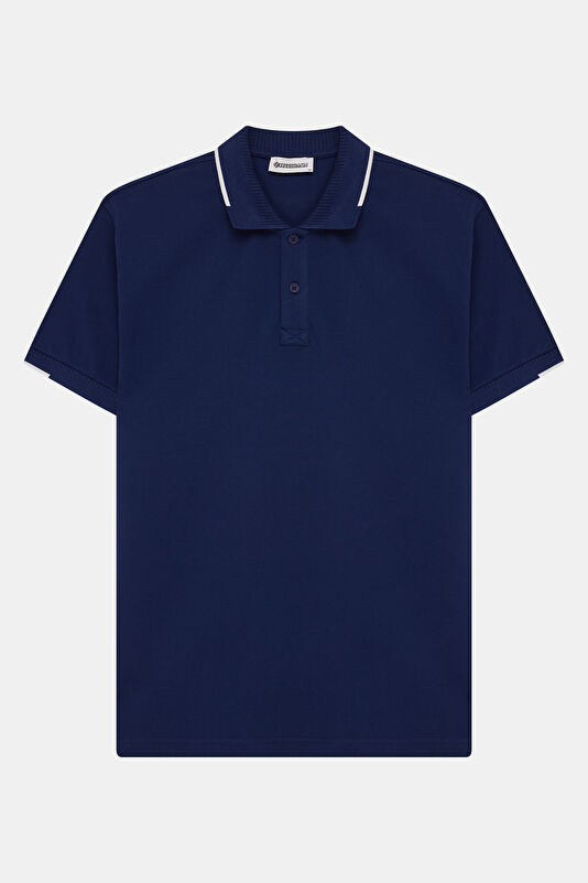 Navy Blue Polo Collar Embroidered Men's T-Shirt