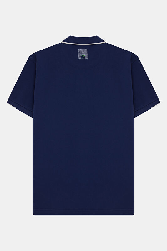 Navy Blue Polo Collar Embroidered Men's T-Shirt 2