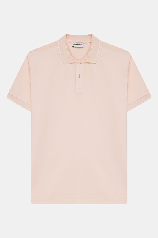 Light Pink Polo Collar Embroidered Men's T-Shirt