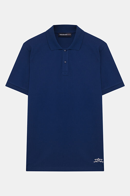 Blue Polo Neck Printed Tshirt