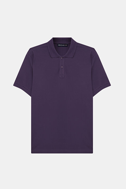 Purple Polo Neck Printed Tshirt