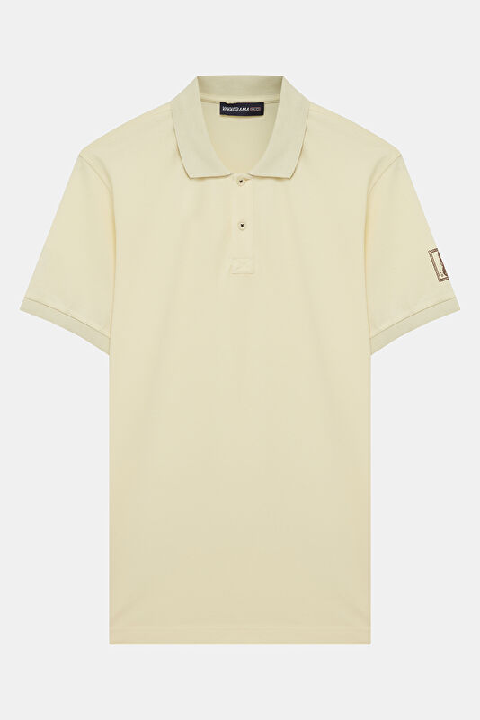Light Yellow Polo Collar Printed Men's T-Shirt