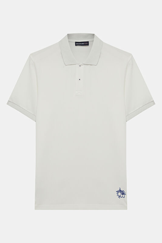 White Polo Neck Printed Men's T-Shirt