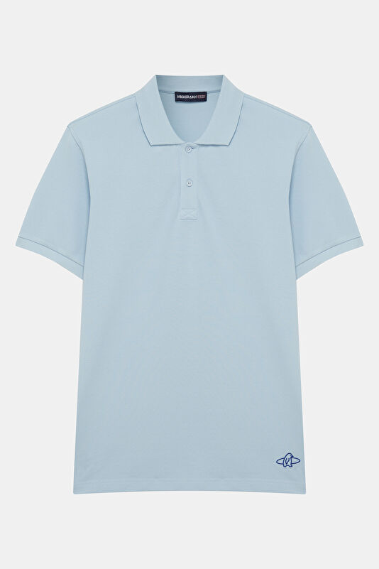 Light Blue Polo Neck Printed Men's T-Shirt