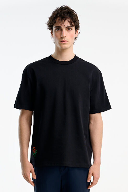 Black Crew Neck Printed Men's T-Shirt