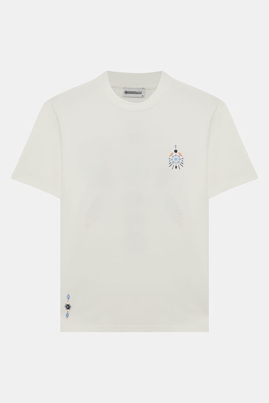 Ecru Crew Neck Embroidered Men's T-Shirt