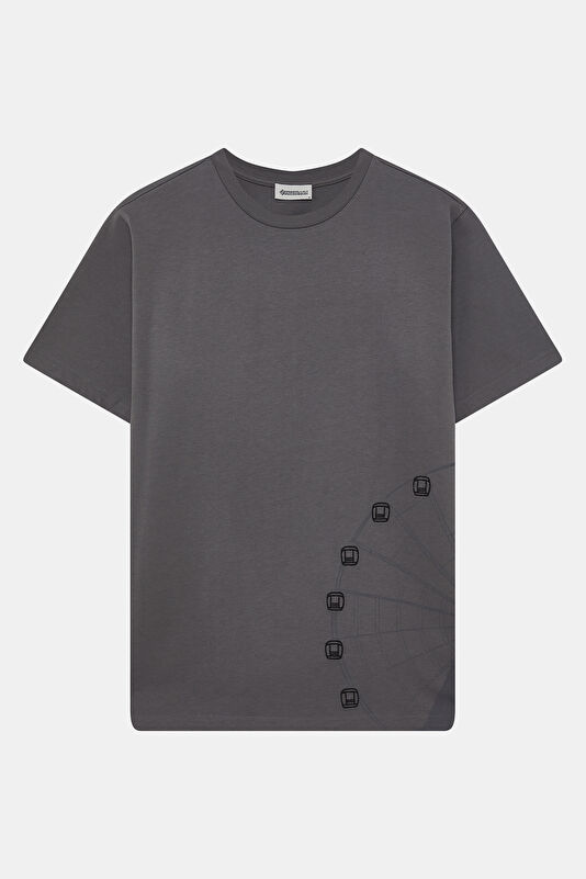 Gray Crew Neck Printed Men's T-Shirt