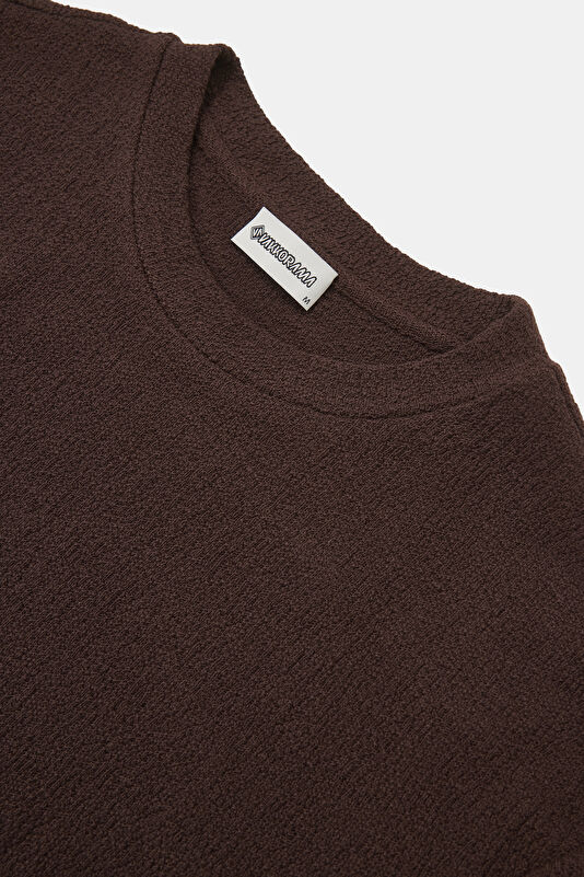 Brown Crew Neck Textured Men's T-Shirt 3