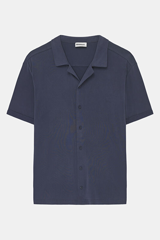 Navy Resort Collar Men's Shirt